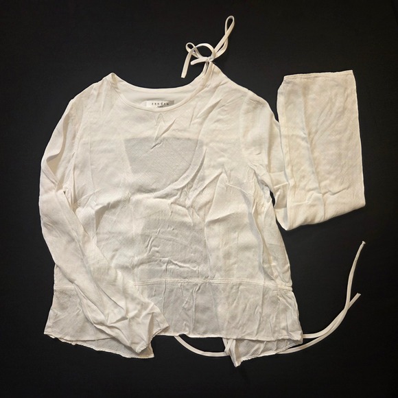 Sandro Tops - Sandro Paris Womens White Textured Open Back Tie Detail Long Sleeve Top Size 1